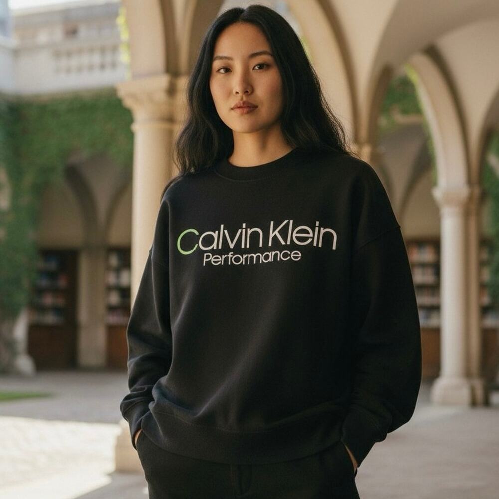 Calvin Klein Sweatshirt Athleisure Brushed Fleece Sz XL Black Crewneck